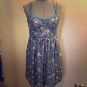 Cross Strap Blue Floral Dress